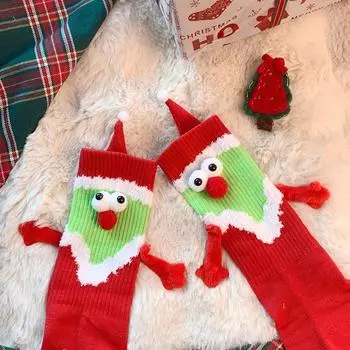 1 пара рождественских носков с мультяшным принтом, дышащие длинные носки с трубкой, забавные новинки, магнитные носки для дома, парные рождественские подарки