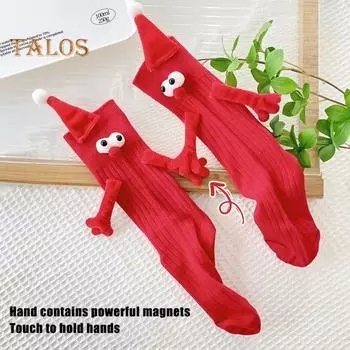 1 пара рождественских парных носков в форме мультфильма с магнитным ручным креплением, праздничные, средней длины, толстые, теплые, нескользящие, для праздничной вечеринки зелёный