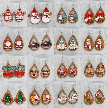1 пара рождественских праздничных украшений, Санта-колокольчики, красные автомобильные капли, деревянные серьги, рождественские украшения