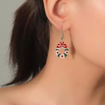 1 пара рождественских сережек, венок Санта-Клауса, аксессуар, носки с оленями, висячие серьги на Рождество 7