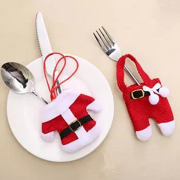 1 пара рождественских украшений, держатели для столового серебра с Санта-Клаусом, карманы, декор для ужина красный