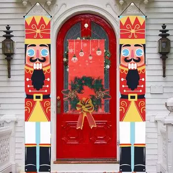 1 пара рождественских украшений для дверей, рождественский баннер-солдат, двустишие для подвешивания дома, подарок на Новый год, рождественский декор