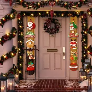 1 пара Рождественский дверной куплет, подвесное украшение, бумага, чулок Санта-Клауса с оленями, снеговик, шар, подарочная коробка, сумка, веселый рождественский знак на крыльце, подвеска A