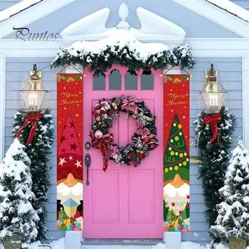 1 пара Рождественский куплет многоразовый мультяшный гном узор дверной подвесной баннер для вечеринки праздничное украшение дома красный