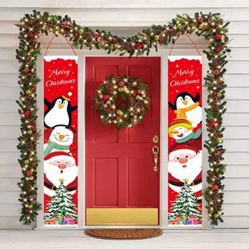 1 пара Рождественский принт прямоугольный куплет Санта-Снеговик Пингвин многоразовые праздничные украшения Рождественский знак на крыльце красный