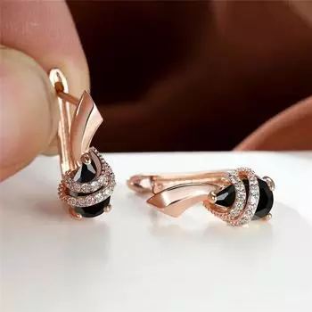 1 пара розового золота, цвет: белый, черный, синий, розовый, серьги-кольца с камнем, разноцветные висячие спиральные серьги, свадебные украшения красный