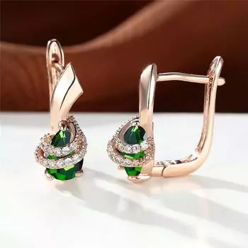 1 пара розового золота, серьги-клипсы с фиолетовым камнем в форме капли, висячие спиральные серьги, свадебные украшения фиолетовый