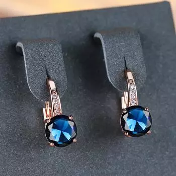 1 пара розового золотого цвета, серьги круглой огранки, белые, синие, красные, зеленые, с камнями, модные женские свадебные украшения, роскошные аксессуары белый