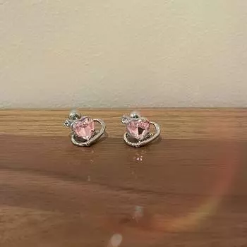 1 пара розовых сердечек из циркона в форме гвоздика в форме уха со спиралью для женщин и девочек розовый