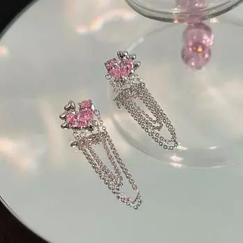 1 пара розовых сердечек с бахромой из циркона для женщин и девушек, индивидуальность, изысканность 1Pair