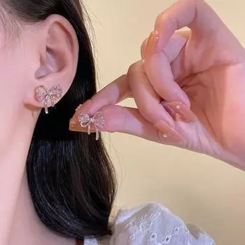 1 пара розовых серег-гвоздиков с инкрустацией кубическим цирконием, форма банта, темпераментные серьги-гвоздики, простые женские ювелирные изделия для девочек, подарок серебряный