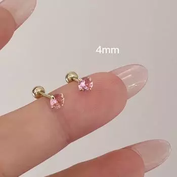 1 пара розовых сережек-гвоздиков из циркония, мини-гвоздики для ушей с застежкой-молнией для женщин и девочек, ювелирные украшения для вечеринки, подарок 4mm
