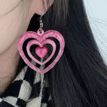 1 пара розовых сережек-крючков с сердечками, винтажные милые полые акриловые серьги-подвески для женщин и девочек, модные аксессуары, подарок розовый
