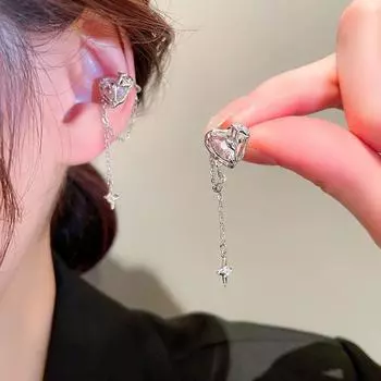 1 пара розовых сверкающих циркониевых звездочек-кисточек, ушных клипс, блестящих сердечек, кристаллов, для женщин и девушек, модные, простые, праздничные украшения A2