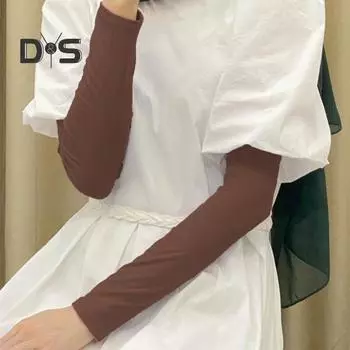 1 пара рукавов унисекс из ледяного шелка Тонкие анти-УФ-защита от солнца Сплошной цвет Быстросохнущие Дышащие Высокая эластичность Противоскользящие Велоспорт Рыбалка на открытом воздухе чёрный