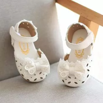 1 пара сандалий для девочек, мягкая детская обувь с вырезом и милым бантом 25 белый