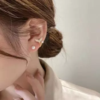 1 пара серьги-гвоздики «рыбий хвост» из искусственного жемчуга в корейском стиле со стразами, серьги-гвоздики на день рождения