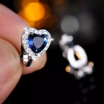 1 пара серебристого цвета, серьги-клипсы с синим камнем в форме сердца, клипсы для ушей, свадебные украшения, подарки синий