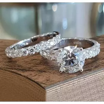 1 пара серебряных колец с бриллиантами, обручальные кольца для помолвки, подарочные кольца на годовщину ювелирных украшений, размер 6–10