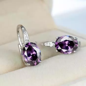 1 пара серебряных серег-гвоздиков овальной огранки фиолетового, зеленого, цвета морской волны, белого, синего цвета, серьги-гвоздики с камнями, разноцветные висячие серьги с камнями зелёный