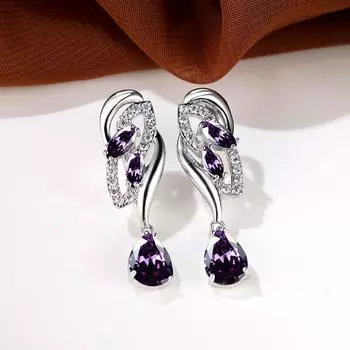 1 пара серебряных серег с каплями цветов, свадебные аксессуары, ювелирные изделия, изысканные длинные висячие серьги с радужным камнем в виде слезы белый