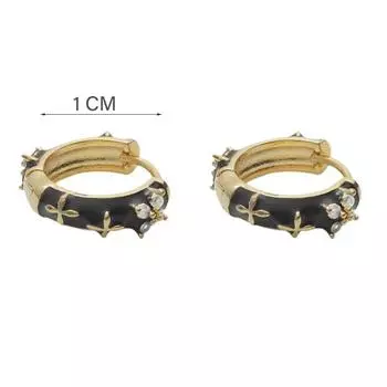 1 пара серебряных сережек-булавок с черными эмалевыми клипсами чёрный