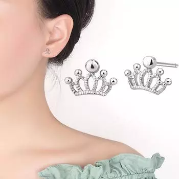 1 пара серебряных универсальных серег, простые ажурные нишевые серьги с покрытием Crown Lady