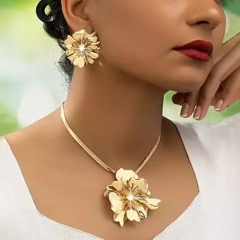 1 пара серег + 1 шт. ожерелье железный комплект ювелирных изделий элегантный роскошный стиль модный женский подарок на день Святого Валентина золотой