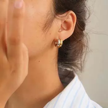 1 пара серег Advanced Sense из нержавеющей стали двухцветной полировки, толстые, двухслойные, в форме буквы C, серьги-кольца для женщин, ювелирные изделия