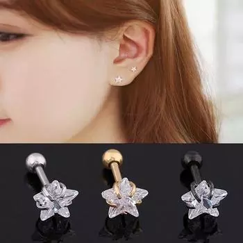 1 пара серег-гвоздиков для пирсинга звездчатого хряща, козелка, зубец 3 mm