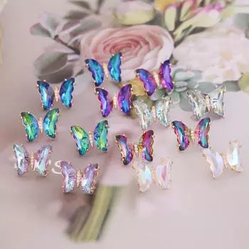 1 пара серег-гвоздиков градиентного цвета в форме бабочки, ювелирные изделия, сладкий, долговечный D