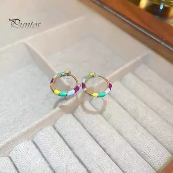 1 пара серег-гвоздиков контрастного цвета, глянцевая эмаль, устойчивая к выцветанию, модное украшение, неаллергенные радужные круглые серьги-кольца, ювелирные изделия синий/фиолетовый