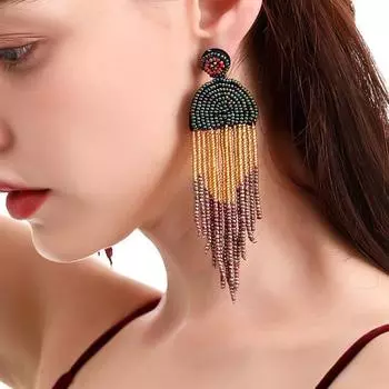 1 пара серег-гвоздиков, красочные бусины, кисточки, ювелирные изделия, винтажные висячие серьги из бисера красный