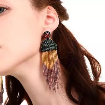 1 пара серег-гвоздиков, красочные бусины, кисточки, ювелирные изделия, винтажные висячие серьги из бисера для свиданий красный