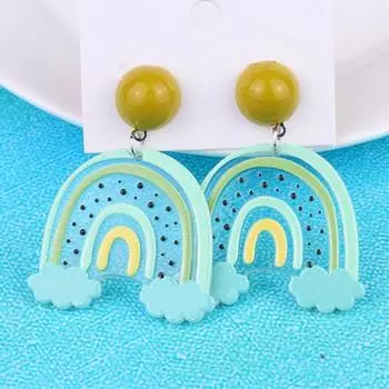 1 пара серег-гвоздиков, милые, неаллергенные, акриловые, креативный дизайн, висячие серьги с радужным облаком 5