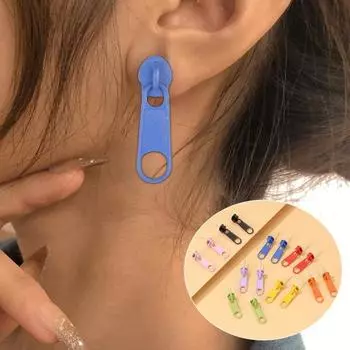 1 пара серег-гвоздиков на молнии в форме ювелирных изделий с мультяшным рисунком ярких цветов для ушей чёрный