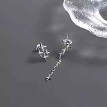 1 пара серег-гвоздиков, прямые висячие длинные проволочные подвески-цепочки, посеребренные украшения для ушей