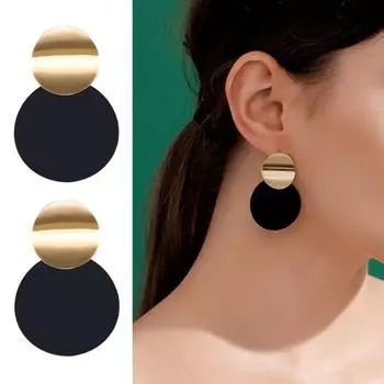 1 пара серег-гвоздиков с геометрическим рисунком, блестящие металлические маленькие большие круглые листы, изящные минималистичные гипоаллергенные серьги для женщин и девочек, модные ювелирные изделия, подарок чёрный