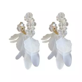 1 пара серег-гвоздиков с кисточками, серьги-капли с декором в виде лепестков из прозрачного акрила, праздничные серьги-заявления белый