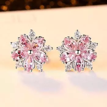 1 пара серег-гвоздиков с вишневым украшением, ювелирные изделия, серьги-гвоздики в форме сверкающего цветка, подарок на день рождения фиолетовый