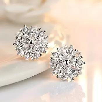 1 пара серег-гвоздиков с вишневым украшением, ювелирные изделия, серьги-гвоздики в форме сверкающего цветка фиолетовый