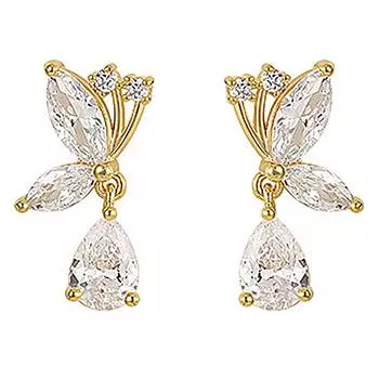 1 пара серег-гвоздиков серебряного цвета, винтажные серьги-гвоздики с бабочкой и блестящим цирконием для женщин, вечерние аксессуары, ювелирные изделия, подарок onesize