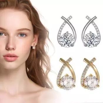 1 пара серег-гвоздиков в форме кубической капли, элегантные серьги-гвоздики с крестом и цирконием для женщин и девочек, полые серебряный