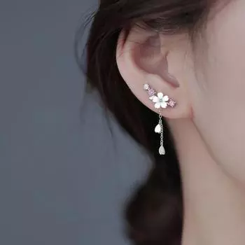 1 пара серег-гвоздиков в форме ракушки с цветочной цепочкой, кулон, элегантные висячие серьги со стразами, модные