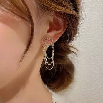 1 пара серег-гвоздиков в форме уха, висячие серьги с блестящими стразами и кисточками, женские украшения