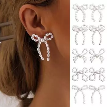 1 пара серег-гвоздиков в стиле ретро с бантом, элегантные женские серьги-гвоздики из искусственного жемчуга, ювелирные изделия в подарок A