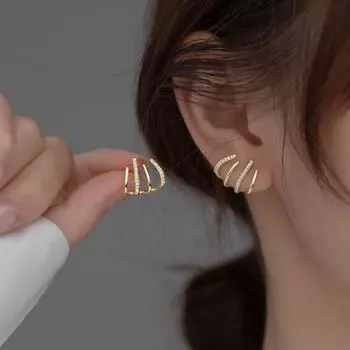 1 пара серег Huggie со стразами, контрастного цвета, в форме когтя, полые, антиаллергенные, с гальваническим покрытием, легкие, из нержавеющей стали, украшения для ушей, ювелирные изделия, поездка на работу золотистый