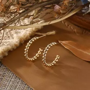 1 пара серег Huggie, витые C-образные однотонные противоаллергенные гальванические легкие украшения для ушей из нержавеющей стали, ювелирные изделия, крючки для ушей для поездок на работу золотистый