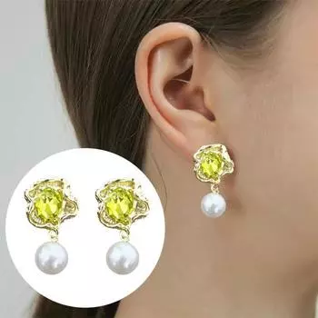 1 пара серег из искусственного жемчуга со стразами, роскошные антиаллергенные серьги из нержавеющей стали для невесты, свадьбы, выпускного вечера, банкета зелёный