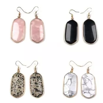 1 пара серег из натурального камня, серьги-капельки с ромбами в золотой оправе, серьги из розового кварца, бирюзового агата и драгоценных камней для женщин и мужчин, повседневная одежда, ювелирные изделия, подарки 23 48 мм 1 Pair/2348 mm